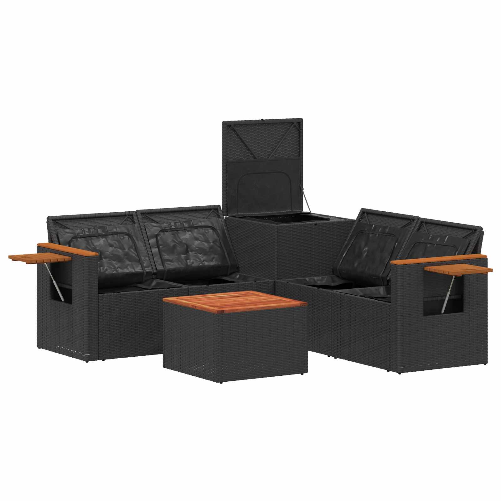 Set di divani 6 pz Nero Rattan sintetico e Acciaio | homemem39