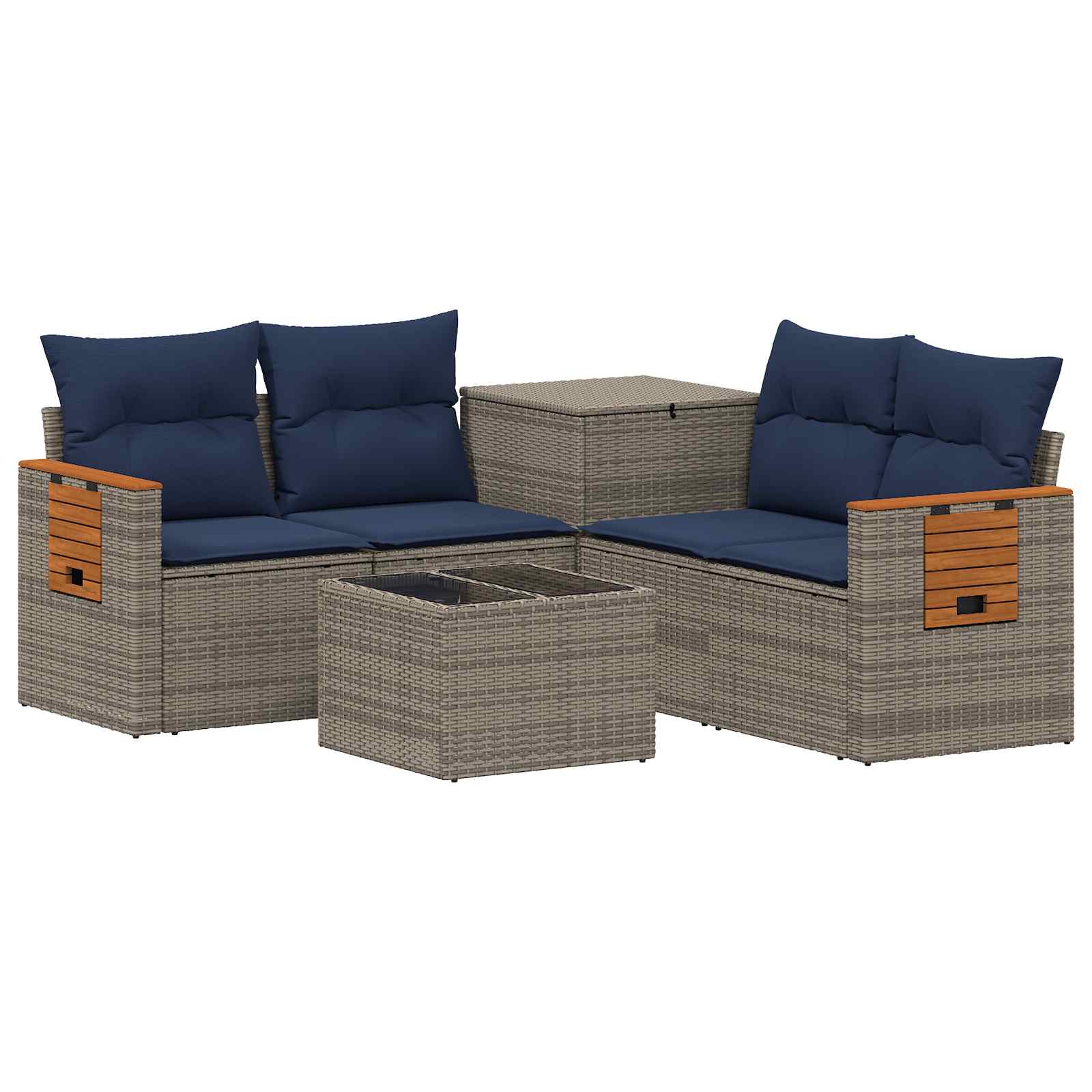Set di divani 6 pz Grigio e Blu Navy Rattan sintetico e Acciaio | homemem39