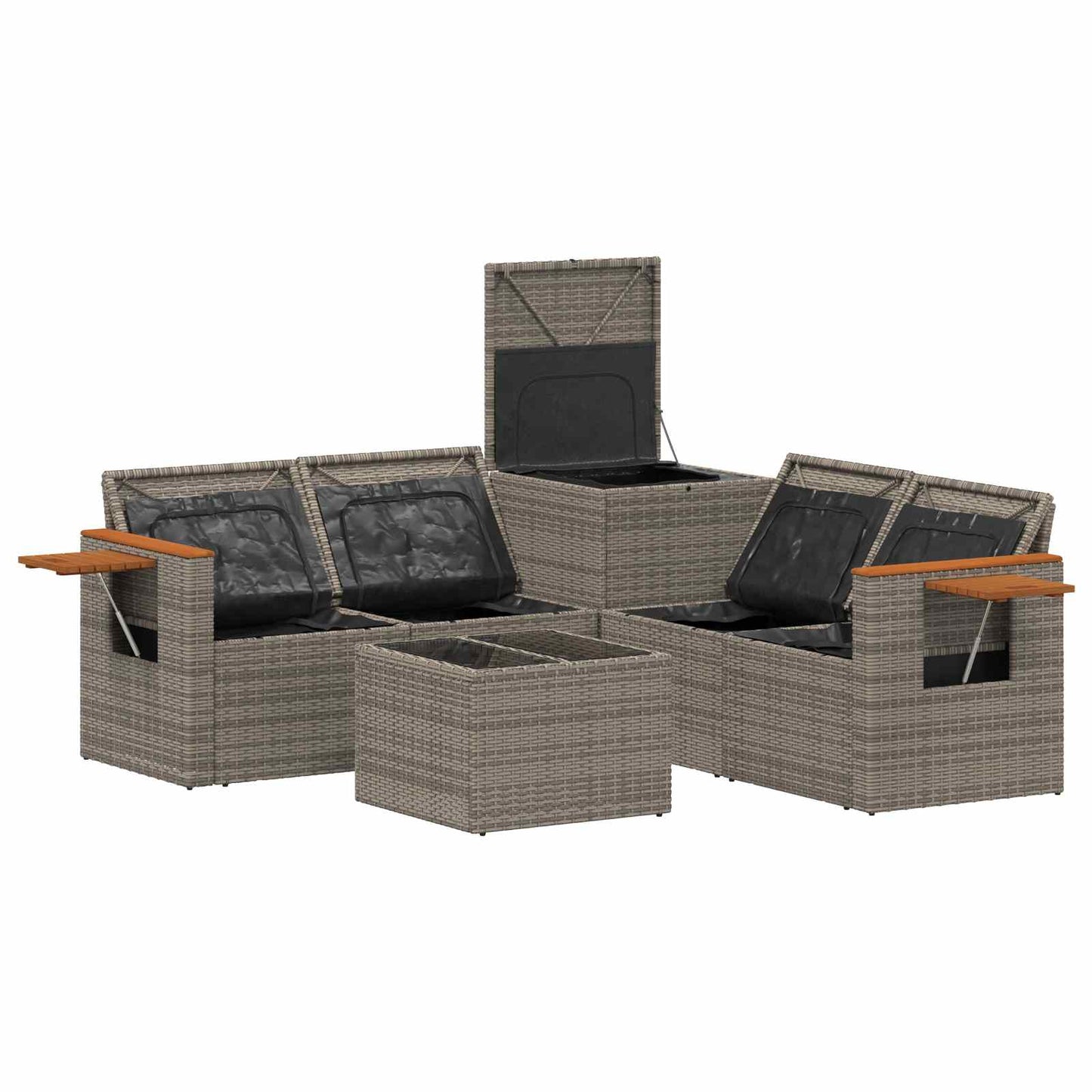 Set di divani 6 pz Grigio e Blu Navy Rattan sintetico e Acciaio | homemem39