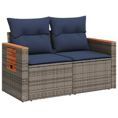 Set di divani 6 pz Grigio e Blu Navy Rattan sintetico e Acciaio