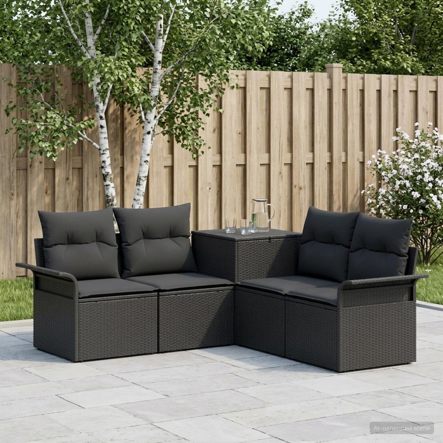 Set di divani 5 pz Nero Rattan sintetico e Acciaio | homemem39