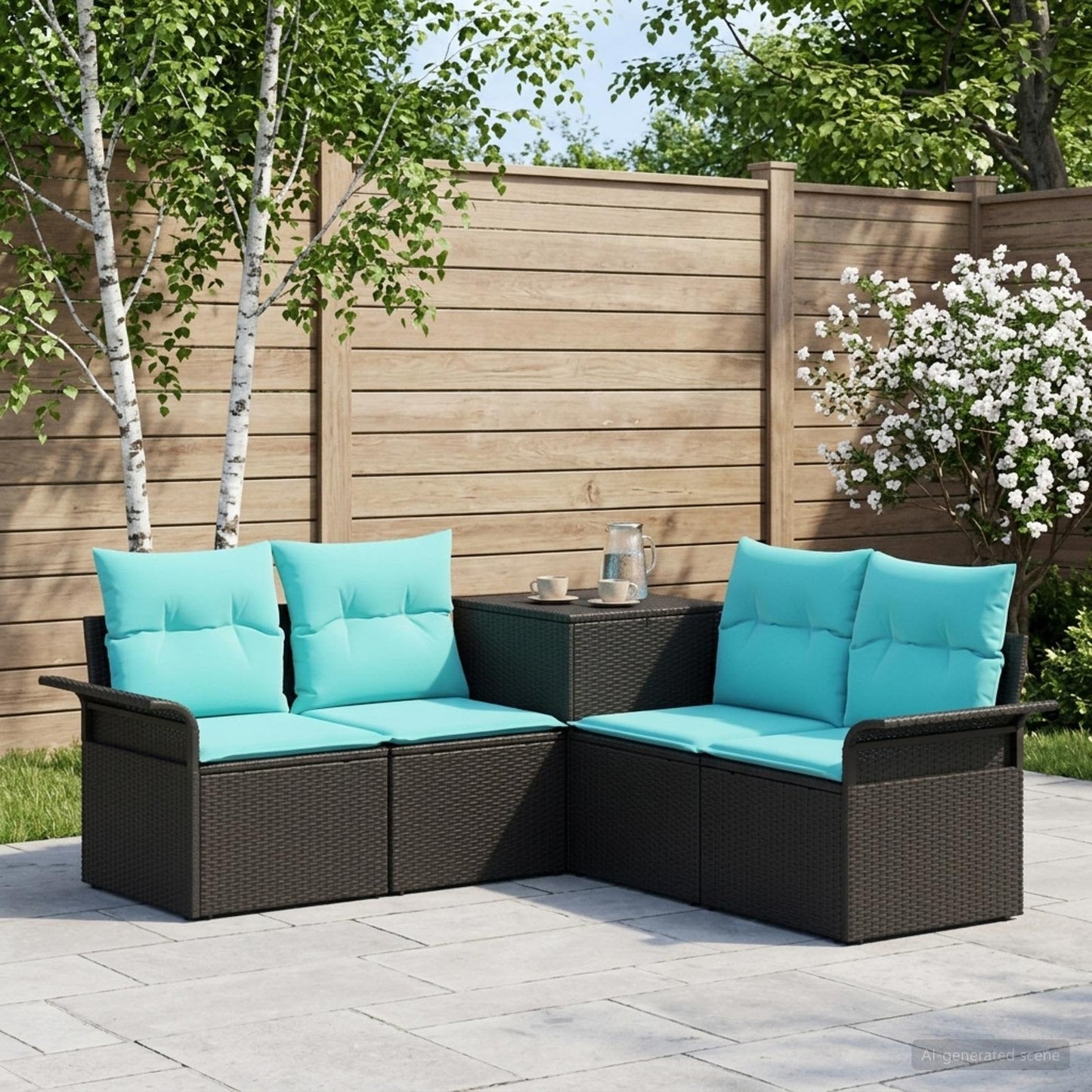Set di divani 5 pz Nero e Blu Rattan sintetico e Acciaio | homemem39