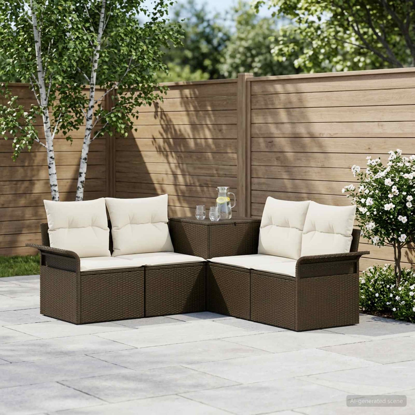 Set di divani 5 pz Marrone e Bianco Crema