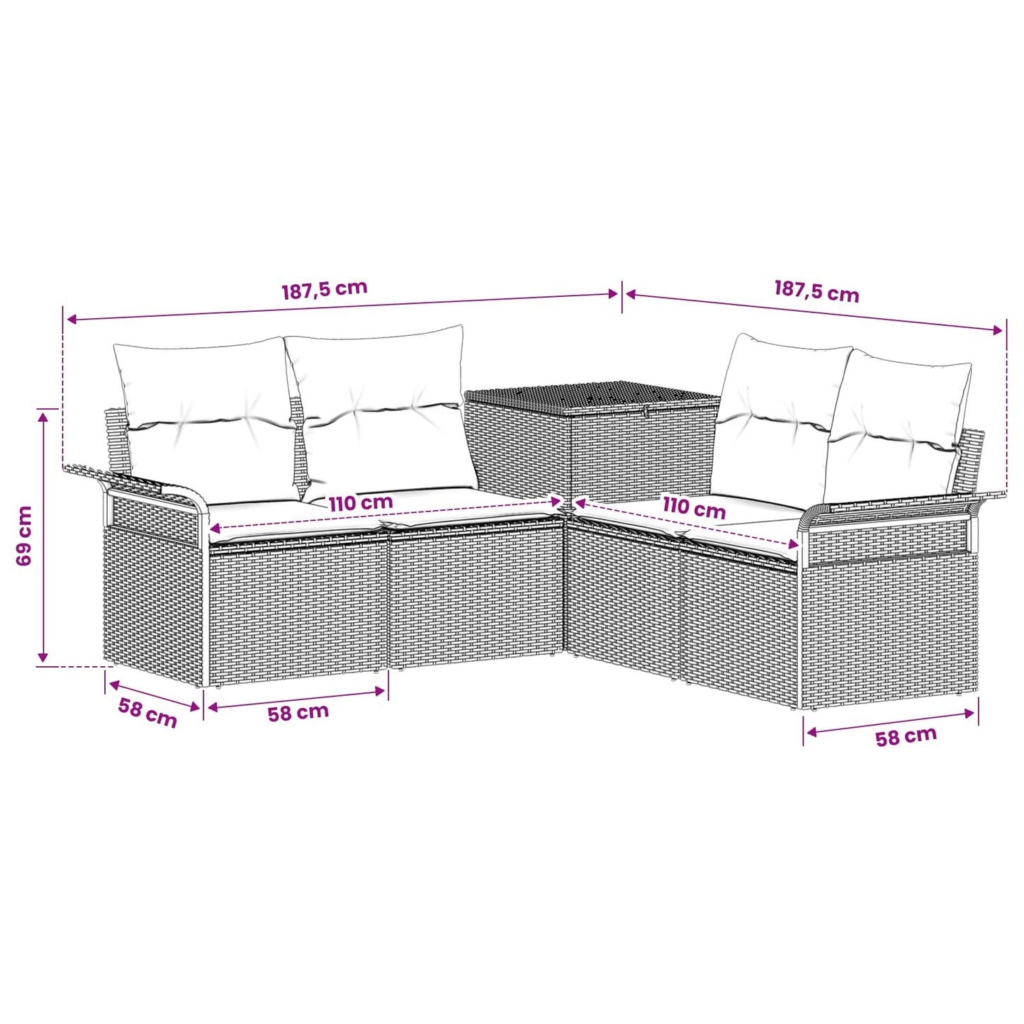 Set di divani 5 pz Marrone e Rosso Rattan sintetico e Acciaio | homemem39