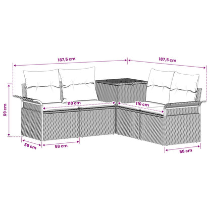 Set di divani 5 pz Marrone e Rosso Rattan sintetico e Acciaio | homemem39