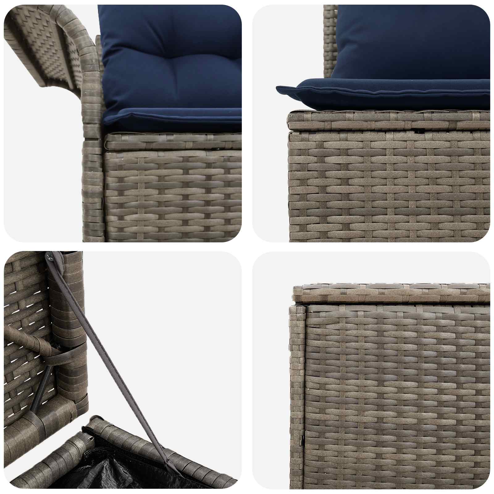 Set di divani 5 pz Grigio e Blu Navy Rattan sintetico e Acciaio | homemem39
