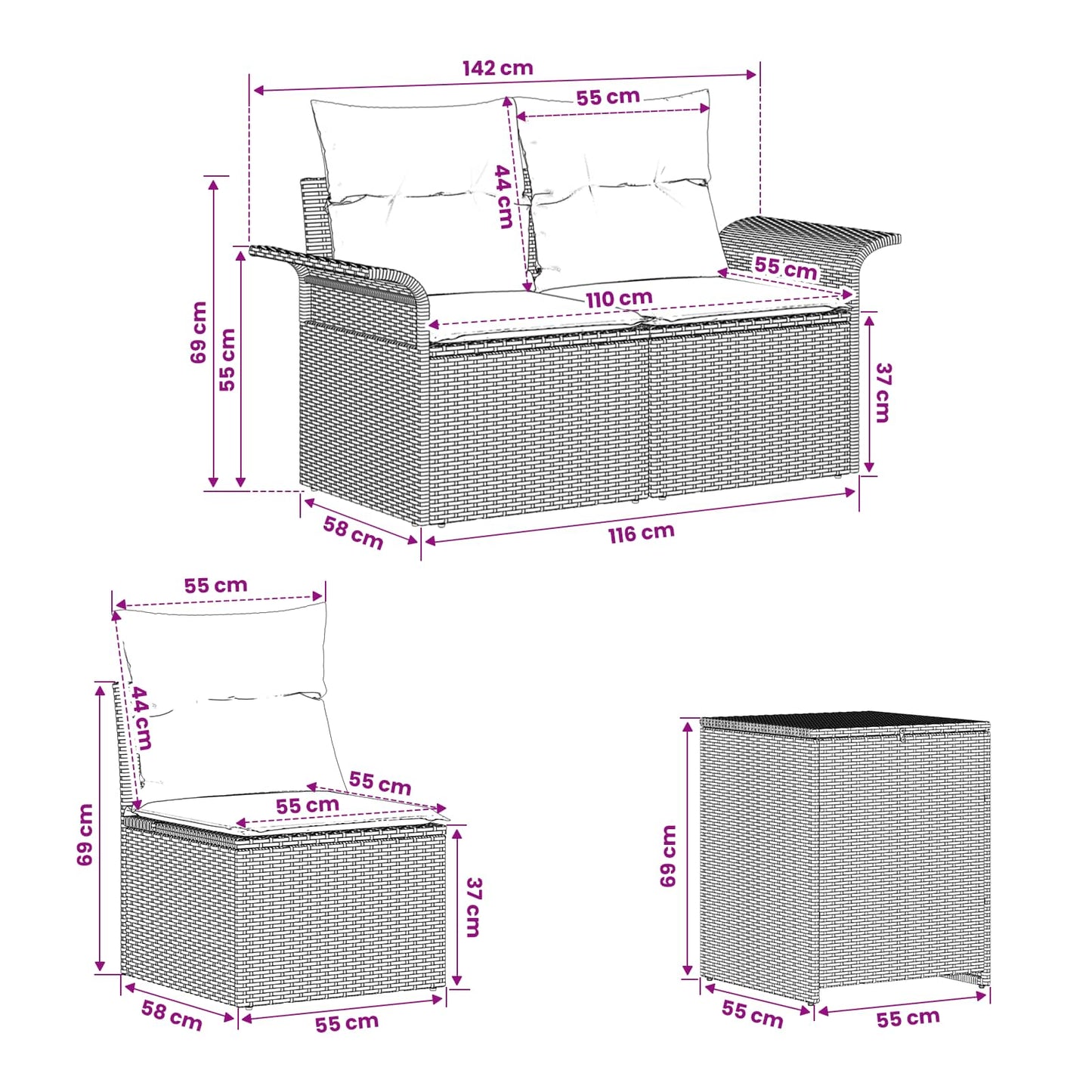 Set di divani 5 pz Grigio e Blu Navy Rattan sintetico e Acciaio | homemem39