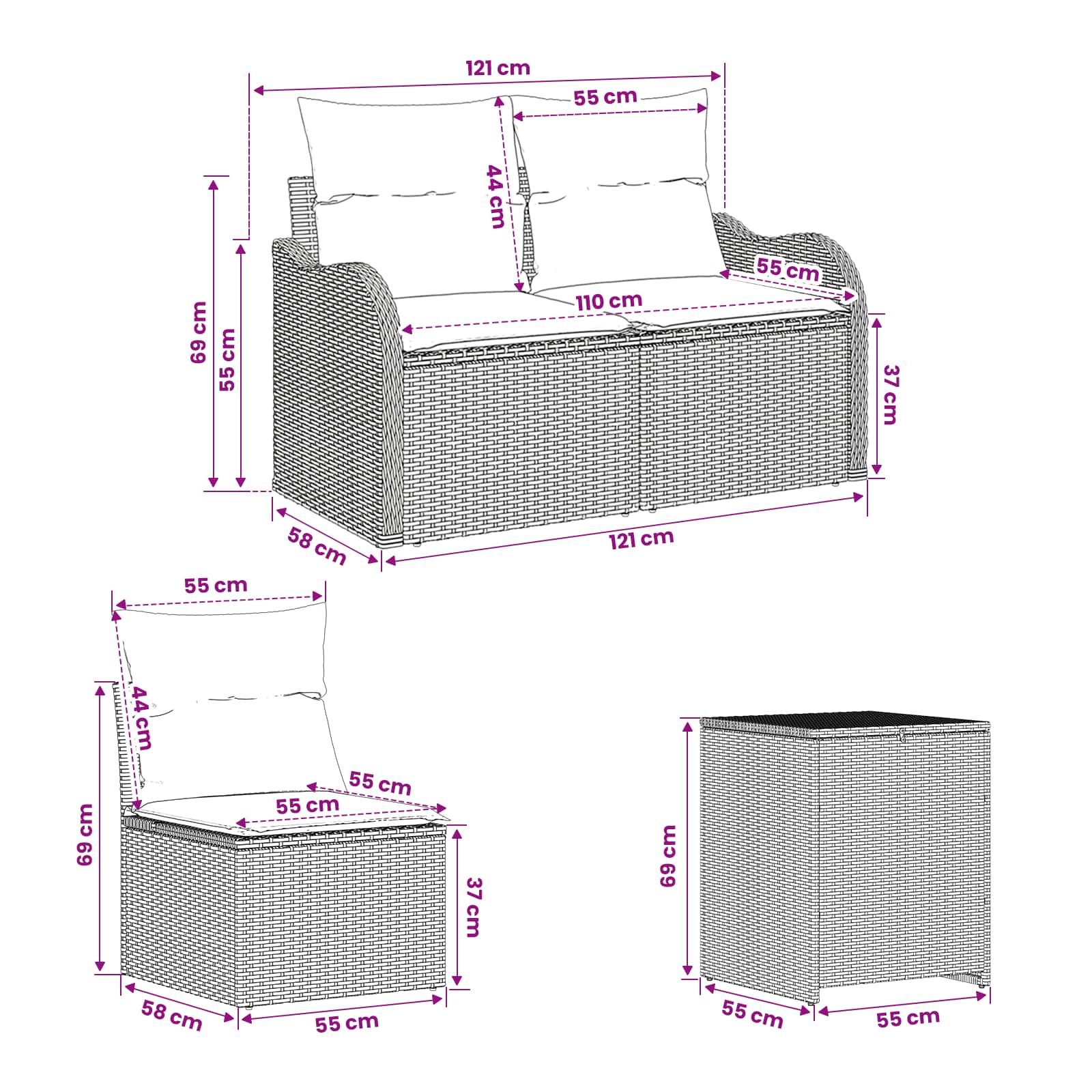 Set di divani 5 pz Nero Rattan sintetico e Acciaio | homemem39