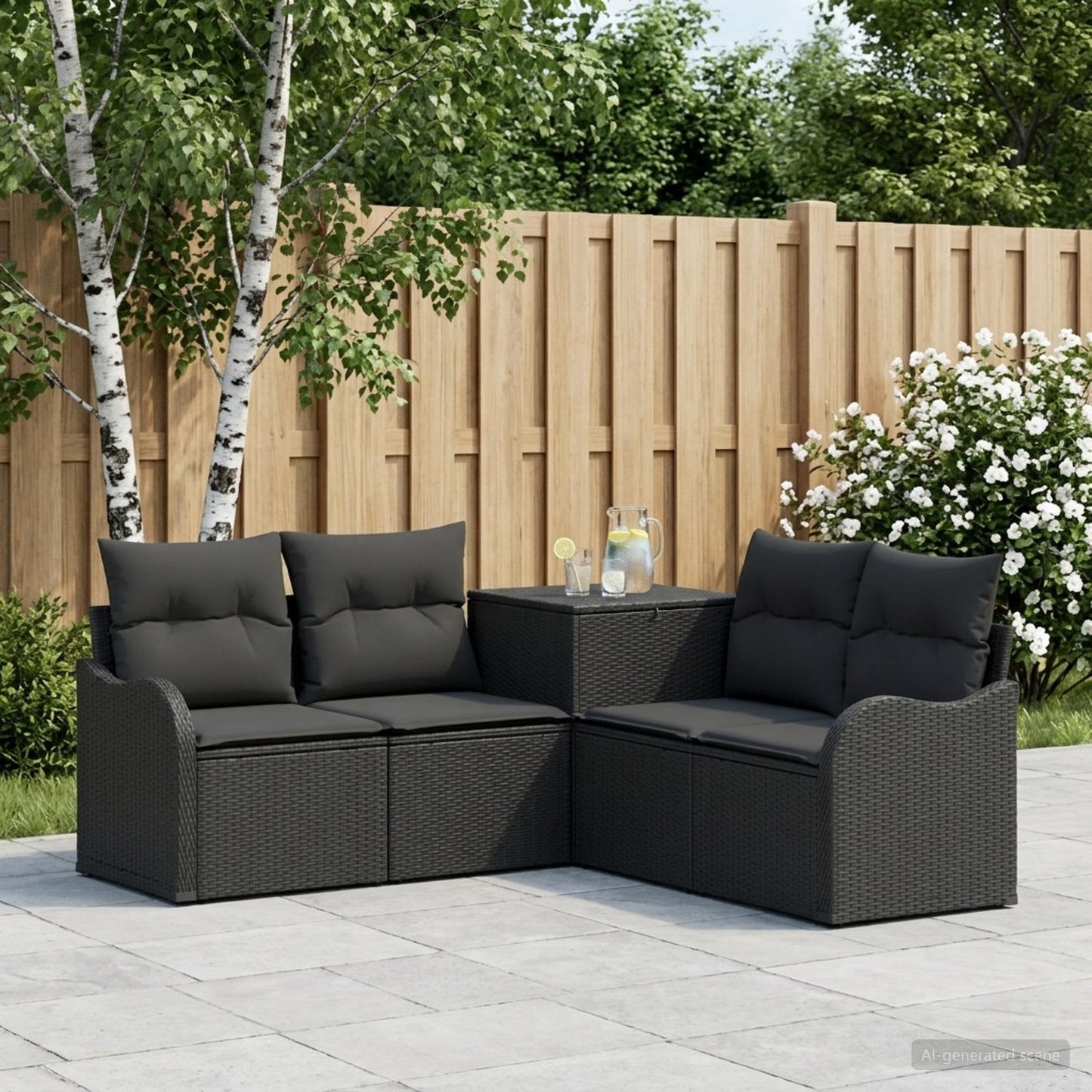 Set di divani 5 pz Nero Rattan sintetico e Acciaio | homemem39