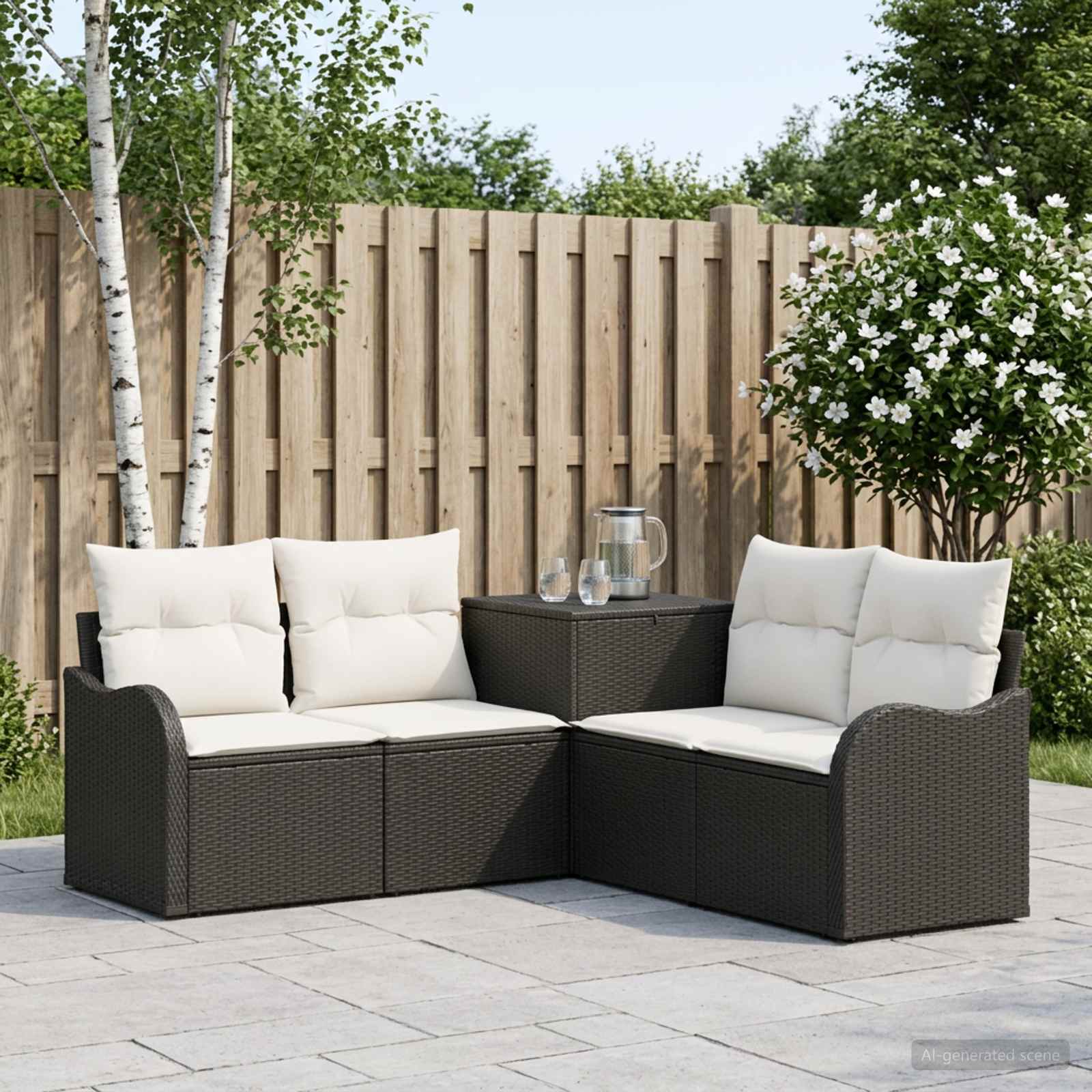 Set di divani 5 pz Nero e Bianco Crema | homemem39