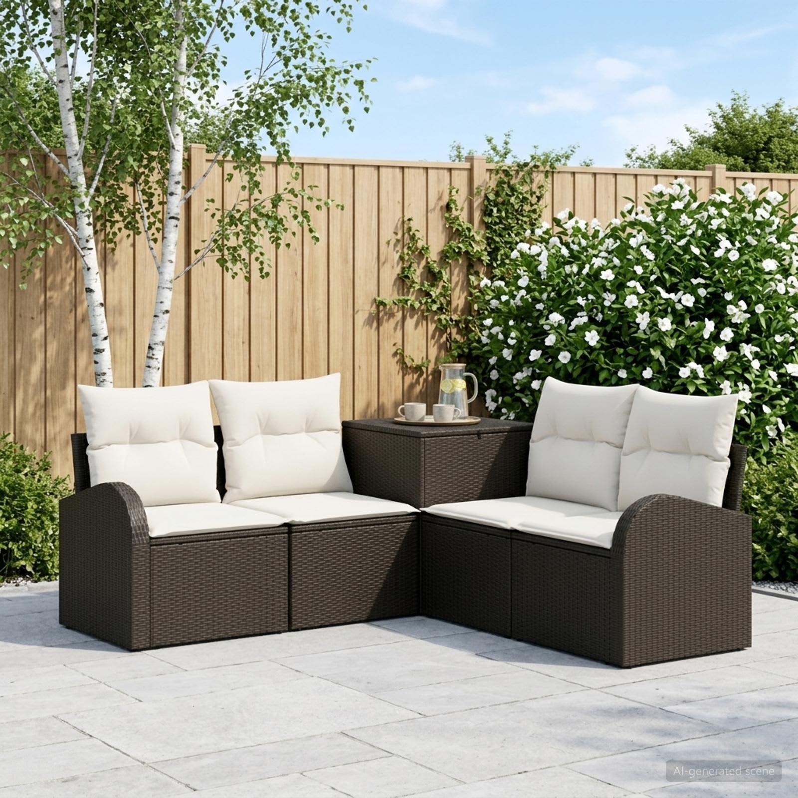 Set di divani 5 pz Nero e Bianco Crema | homemem39