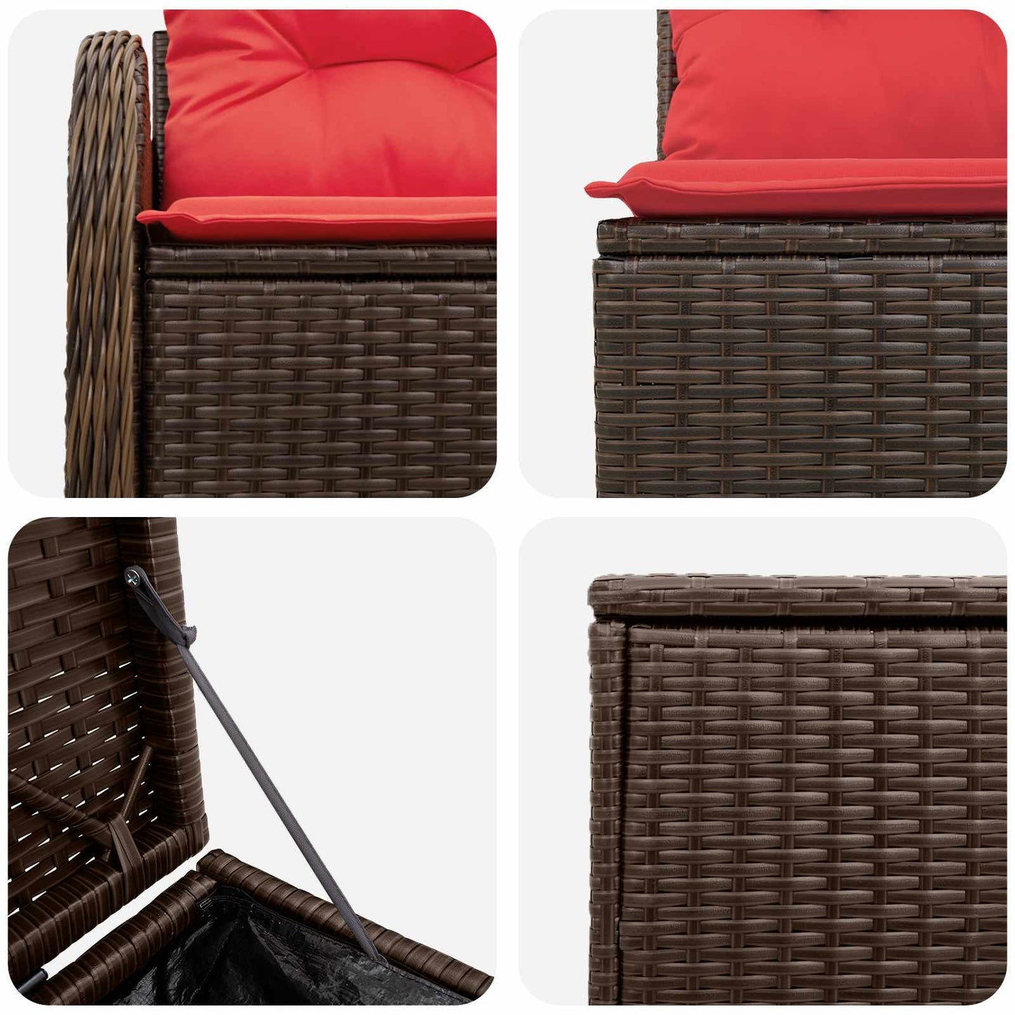 Set di divani 5 pz Marrone e Rosso Rattan sintetico e Acciaio | homemem39
