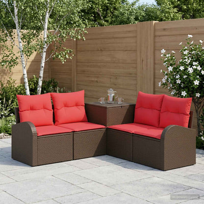 Set di divani 5 pz Marrone e Rosso Rattan sintetico e Acciaio | homemem39
