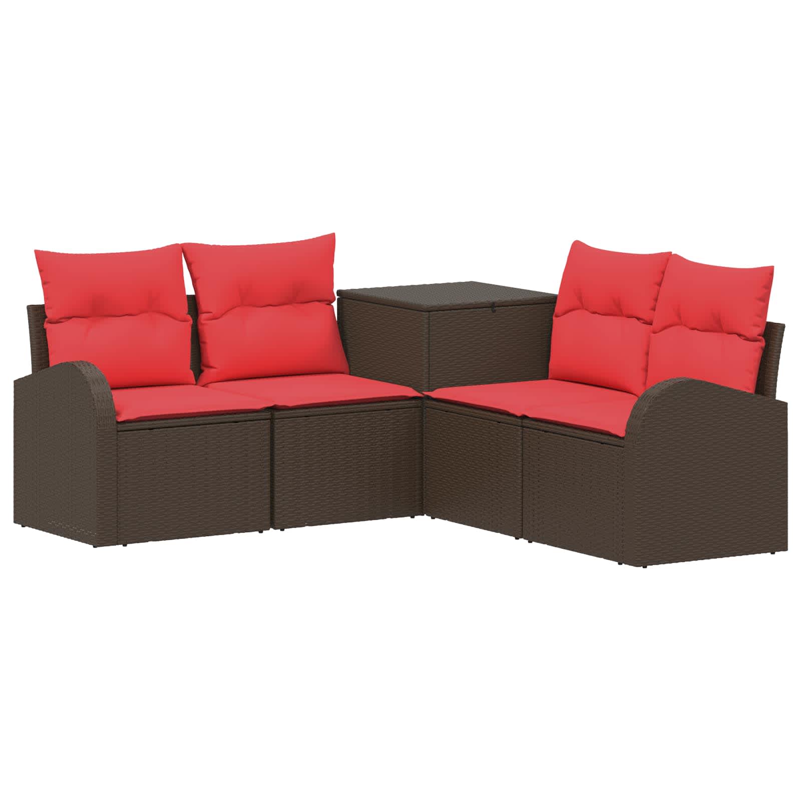 Set di divani 5 pz Marrone e Rosso Rattan sintetico e Acciaio | homemem39