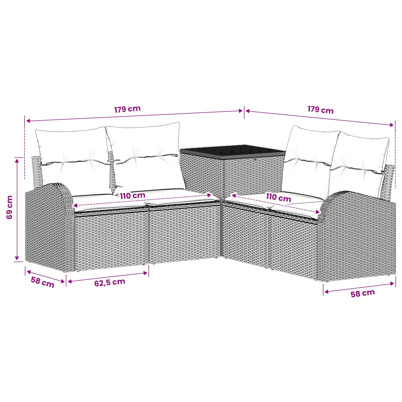 Set di divani 5 pz Marrone e Rosso Rattan sintetico e Acciaio | homemem39