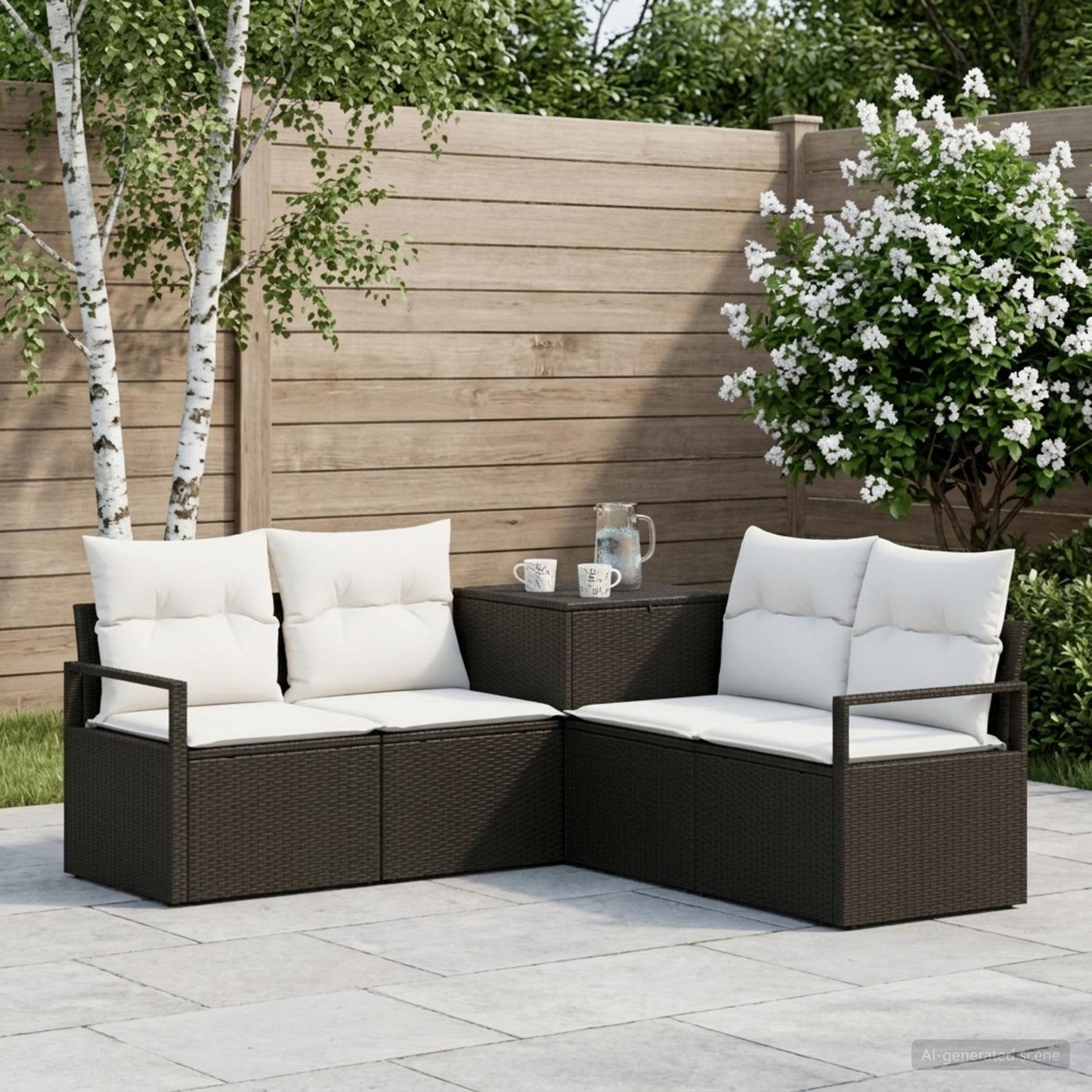 Set di divani 5 pz Nero e Bianco Crema