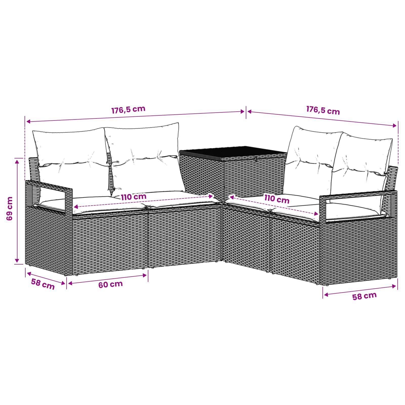 Set di divani 5 pz Nero Rattan sintetico e Acciaio | homemem39