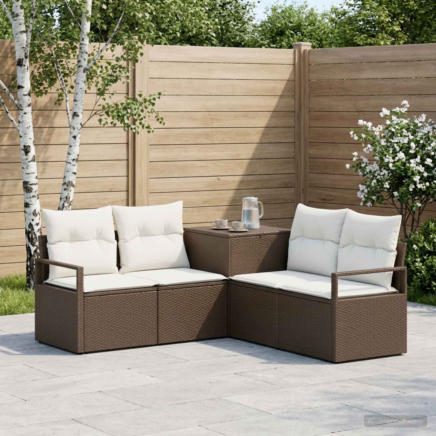 Set di divani 5 pz Marrone e Bianco Crema