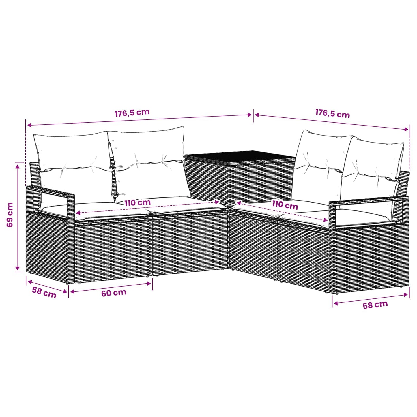 Set di divani 5 pz Marrone e Rosso Rattan sintetico e Acciaio | homemem39