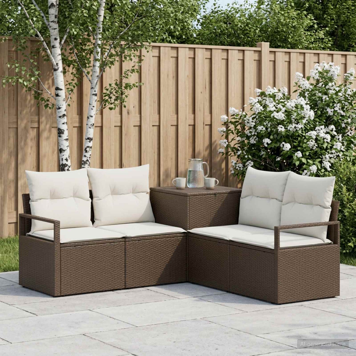 Set di divani 5 pz Marrone e Bianco Crema