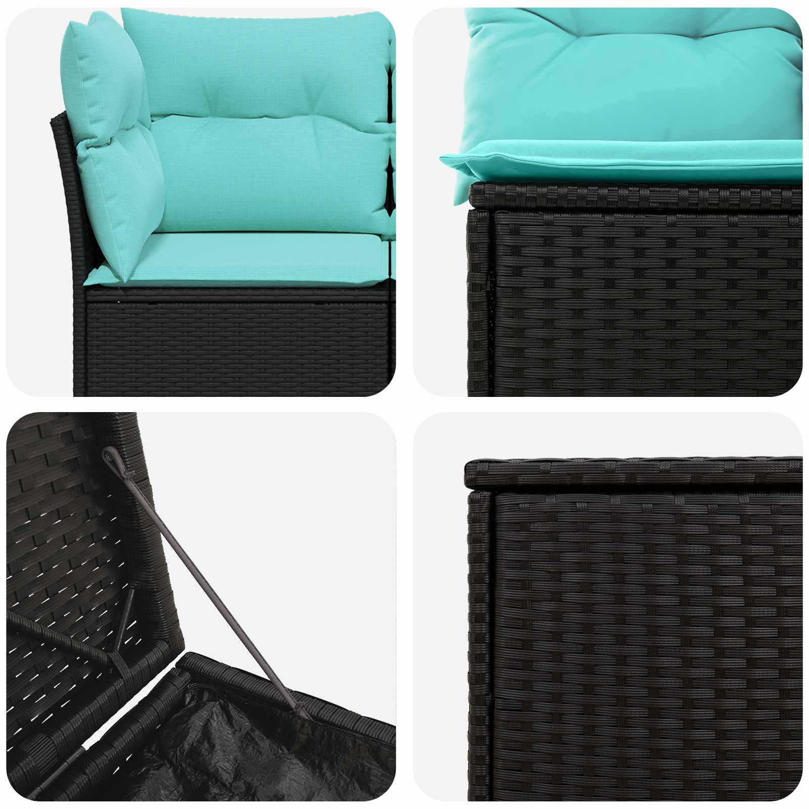 Set di divani 5 pz Nero e Blu Rattan sintetico e Acciaio | homemem39