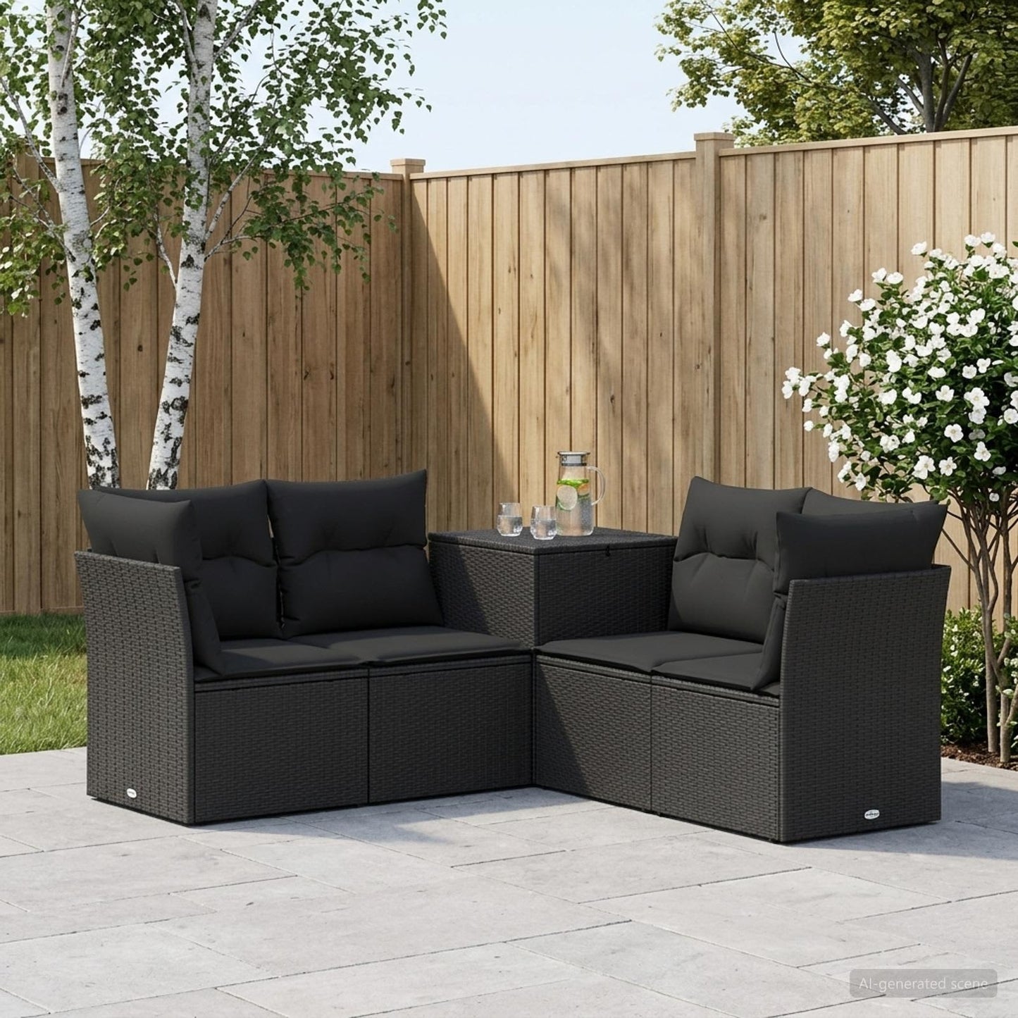 Set di divani 5 pz Nero Rattan sintetico e Acciaio | homemem39