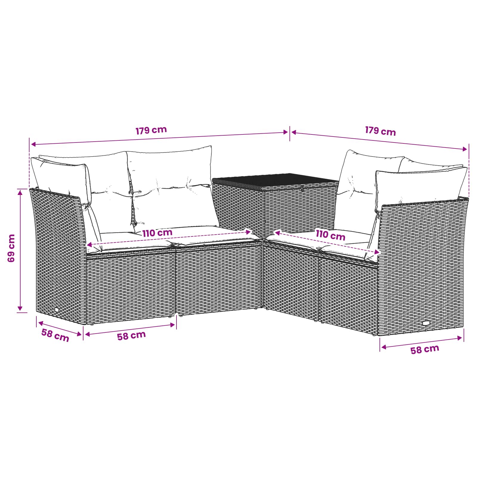 Set di divani 5 pz Marrone e Rosso Rattan sintetico e Acciaio | homemem39