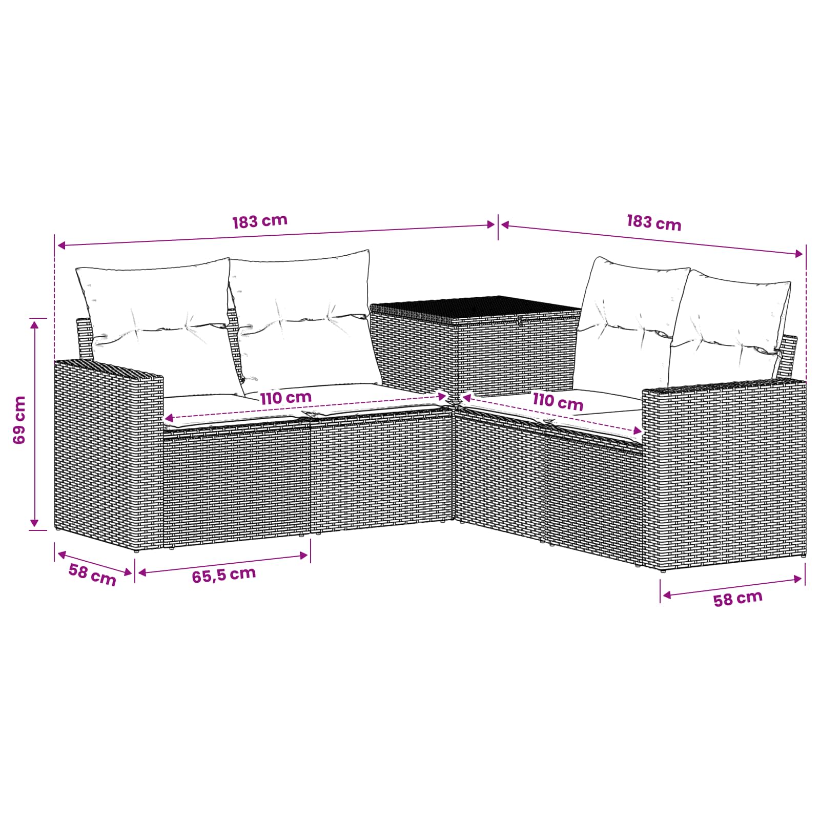 Set di divani 5 pz Grigio e Blu Navy Rattan sintetico e Acciaio | homemem39
