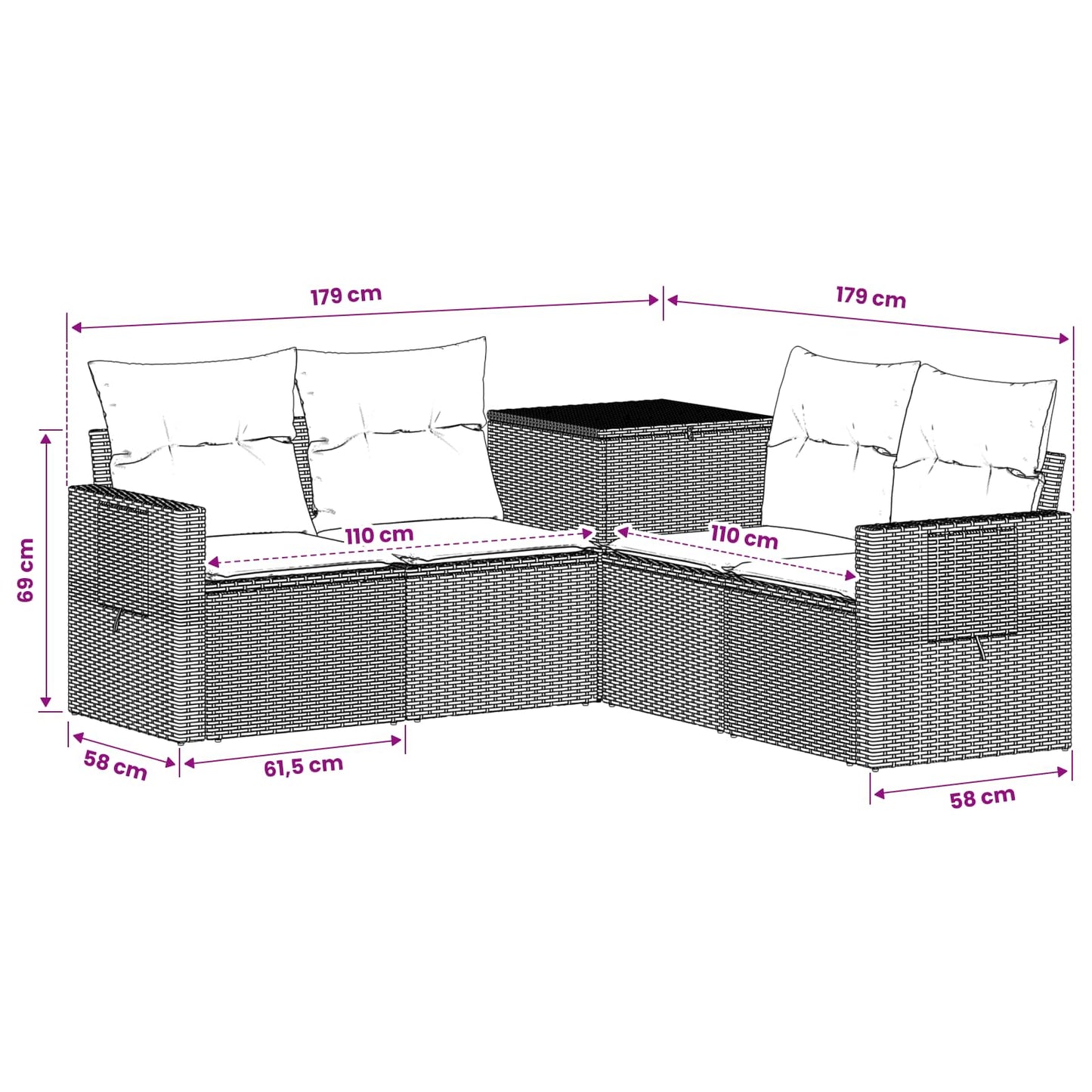 Set di divani 5 pz Nero e Bianco Crema | homemem39