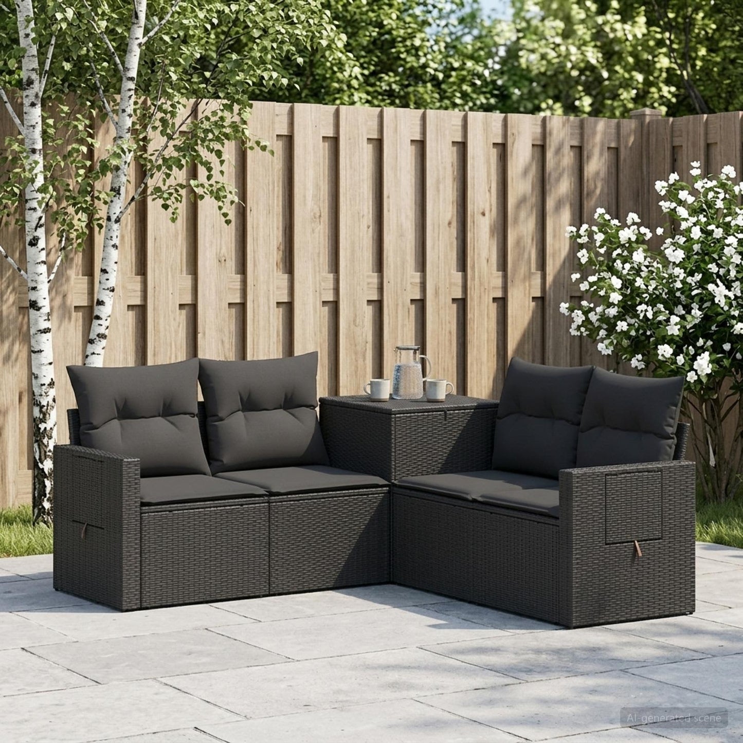 Set di divani 5 pz Nero Rattan sintetico e Acciaio | homemem39