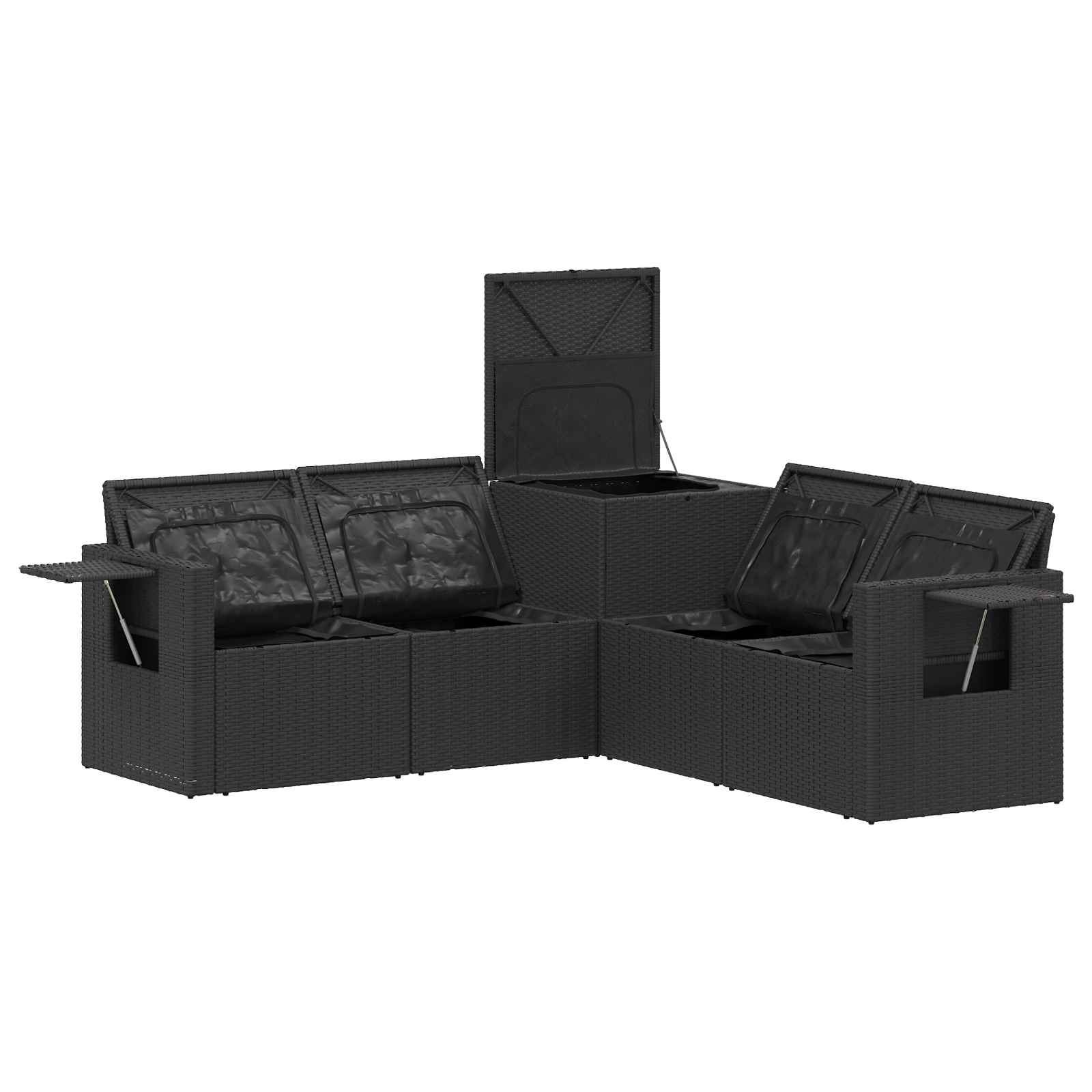 Set di divani 5 pz Nero Rattan sintetico e Acciaio | homemem39