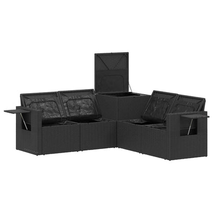 Set di divani 5 pz Nero Rattan sintetico e Acciaio | homemem39