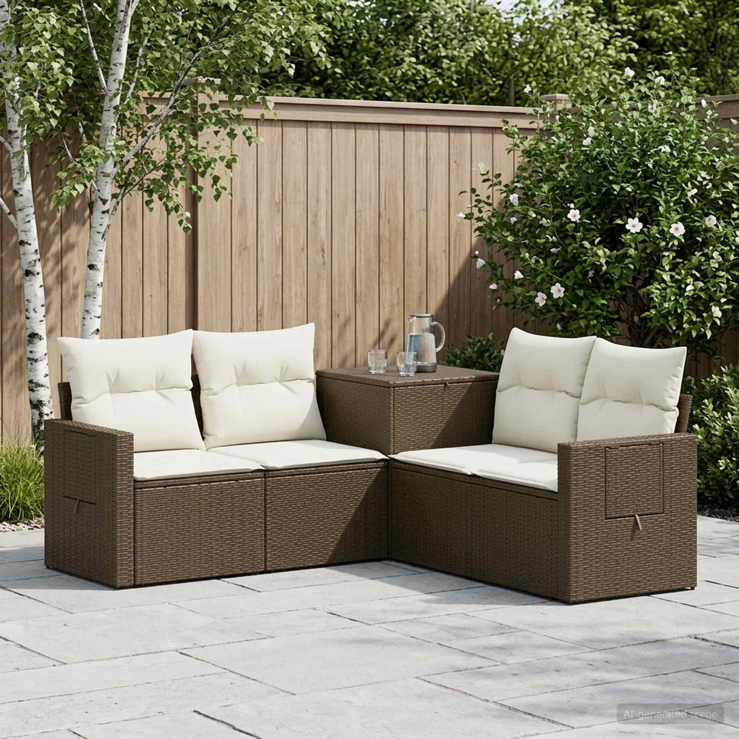 Set di divani 5 pz Marrone e Bianco Crema | homemem39