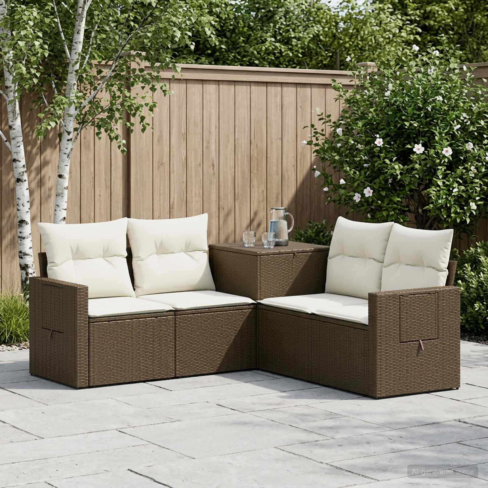 Set di divani 5 pz Marrone e Bianco Crema | homemem39