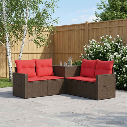 Set di divani 5 pz Marrone e Rosso Rattan sintetico e Acciaio | homemem39