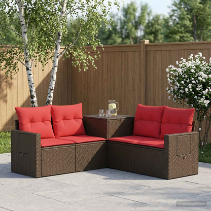 Set di divani 5 pz Marrone e Rosso Rattan sintetico e Acciaio | homemem39