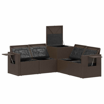 Set di divani 5 pz Marrone e Rosso Rattan sintetico e Acciaio | homemem39
