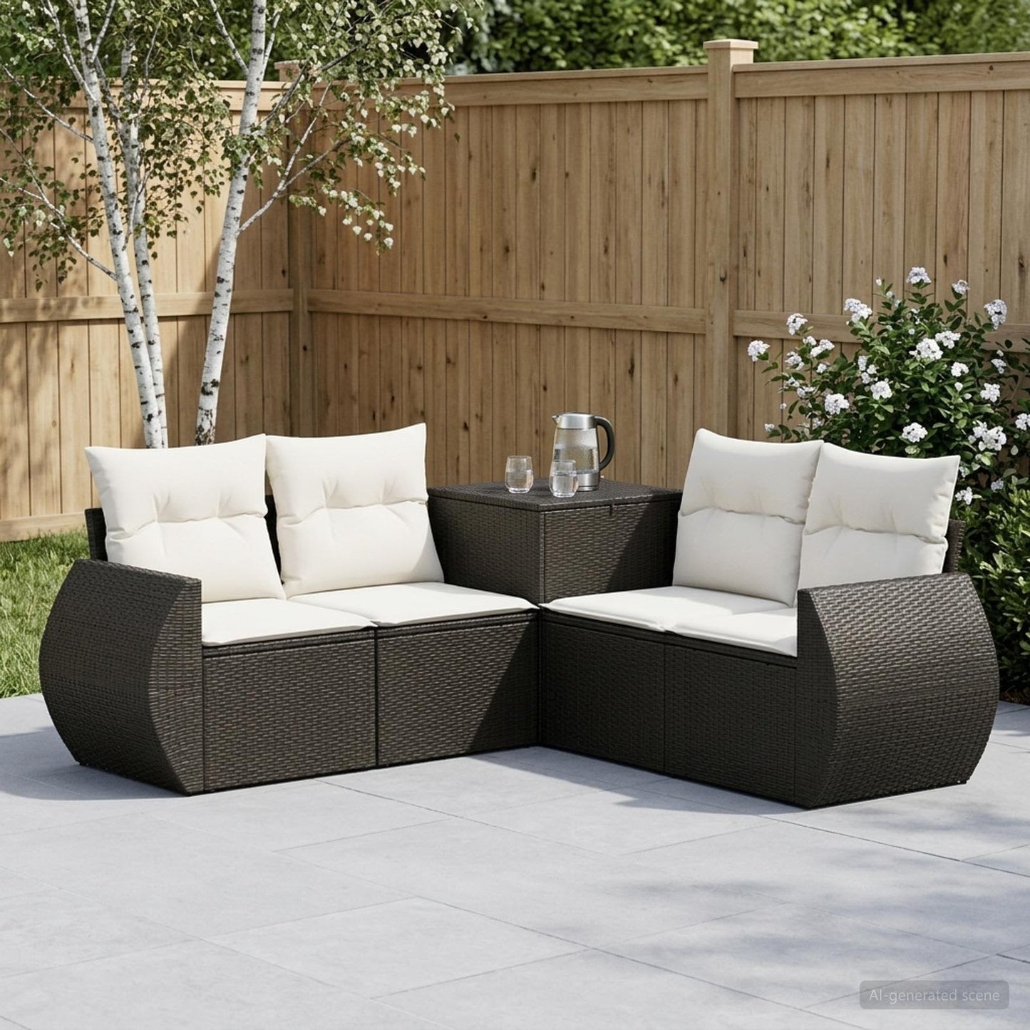 Set di divani 5 pz Nero e Bianco Crema | homemem39