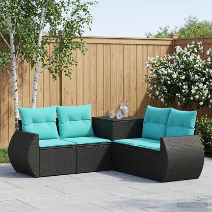 Set di divani 5 pz Nero e Blu Rattan sintetico e Acciaio