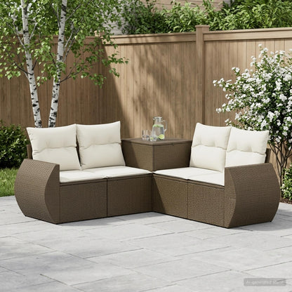 Set di divani 5 pz Marrone e Bianco Crema