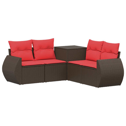Set di divani 5 pz Marrone e Rosso Rattan sintetico e Acciaio | homemem39