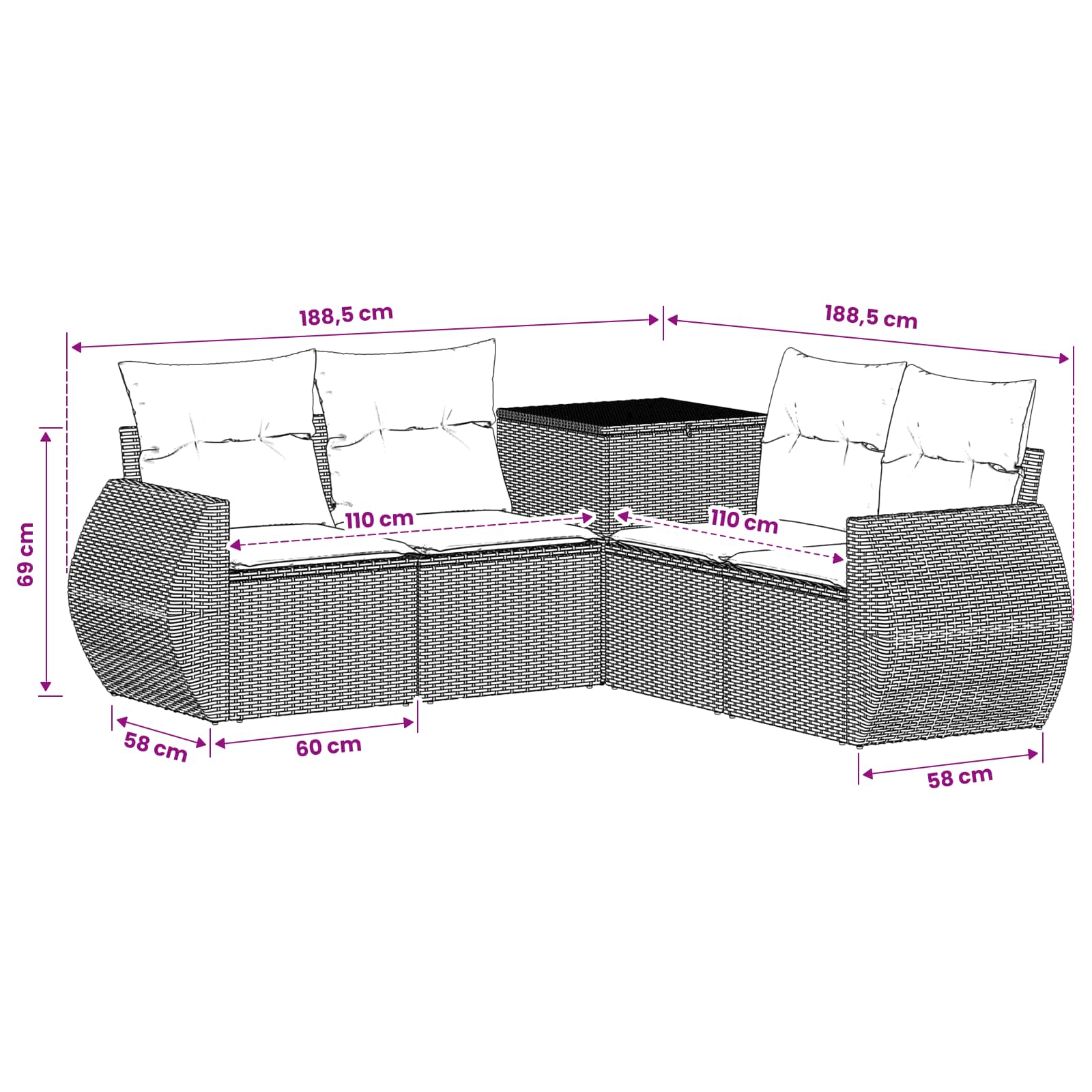 Set di divani 5 pz Marrone e Rosso Rattan sintetico e Acciaio | homemem39