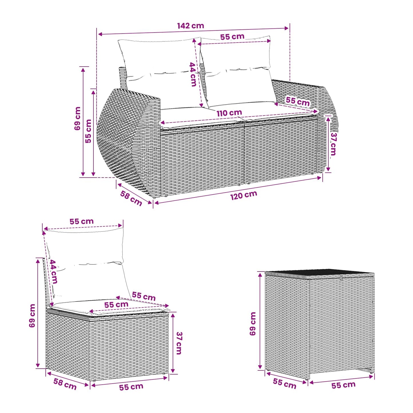 Set di divani 5 pz Marrone e Rosso Rattan sintetico e Acciaio | homemem39