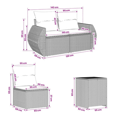 Set di divani 5 pz Marrone e Rosso Rattan sintetico e Acciaio | homemem39