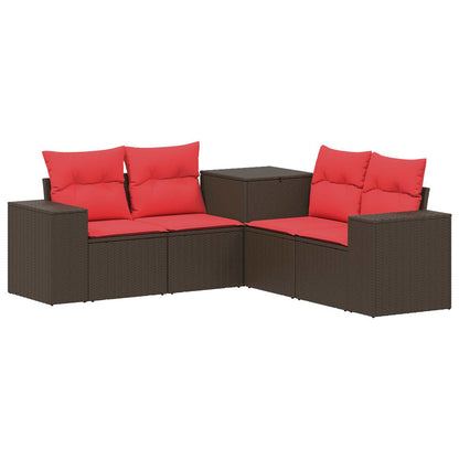 Set di divani 5 pz Marrone e Rosso Rattan sintetico e Acciaio | homemem39
