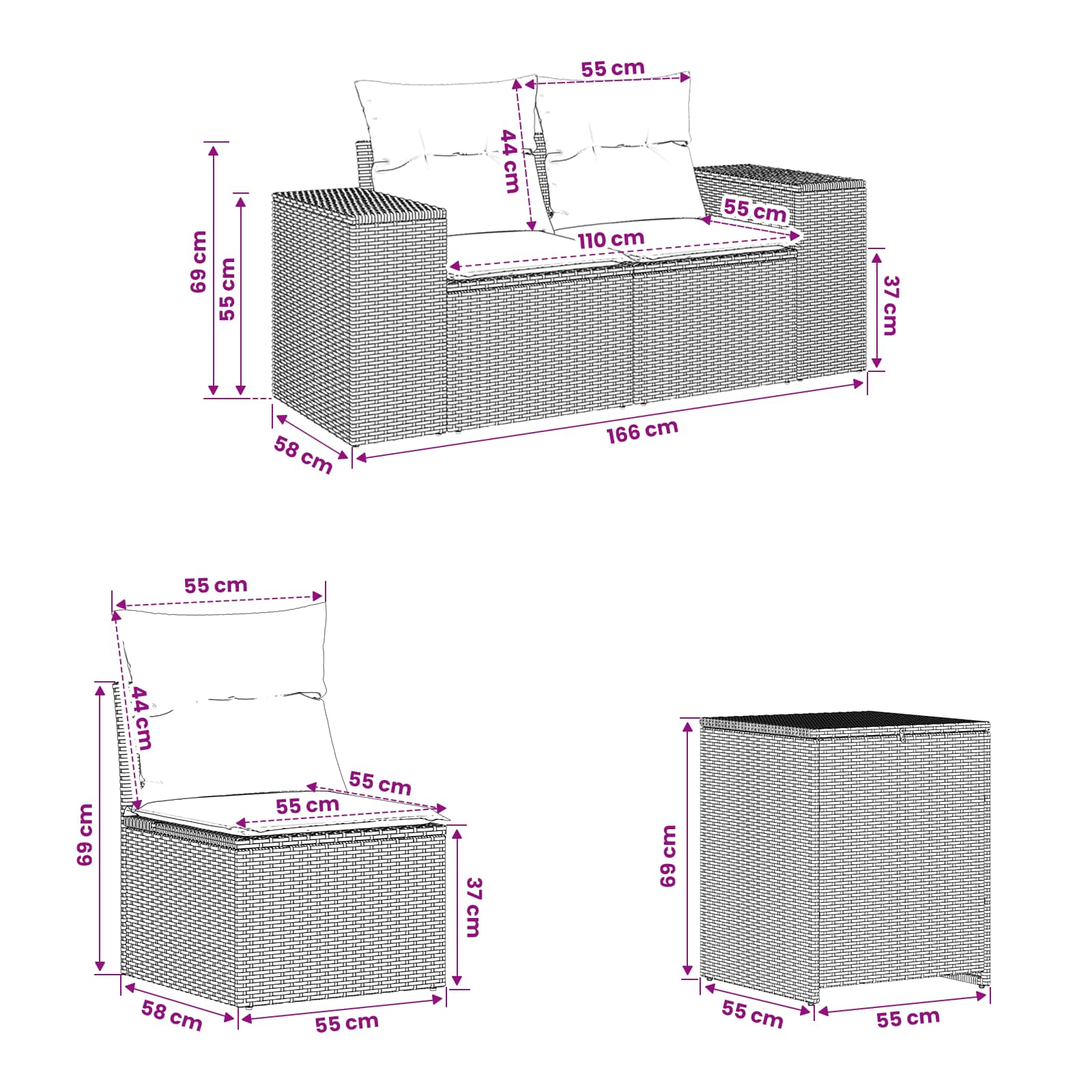 Set di divani 5 pz Marrone e Rosso Rattan sintetico e Acciaio | homemem39