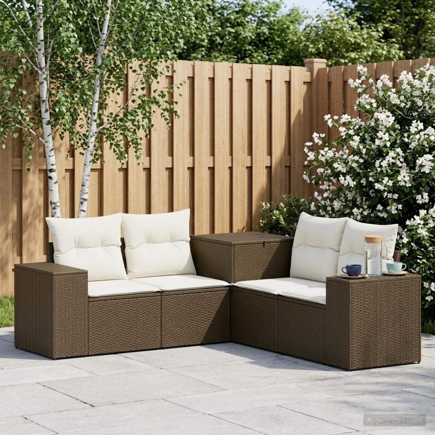 Set di divani 5 pz Marrone e Bianco Crema | homemem39