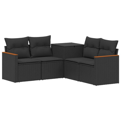 Set di divani 5 pz Nero Rattan sintetico e Acciaio | homemem39