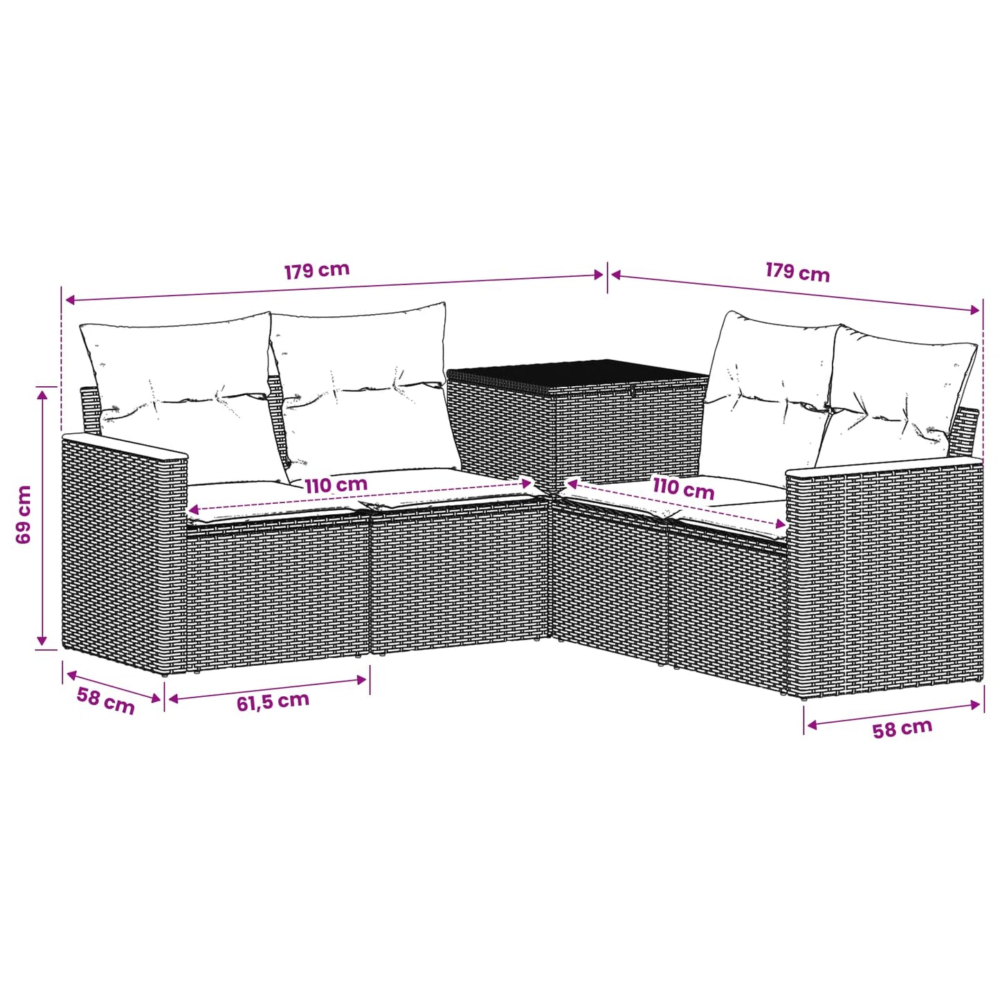 Set di divani 5 pz Nero e Bianco Crema | homemem39