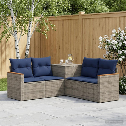 Set di divani 5 pz Grigio e Blu Navy Rattan sintetico e Acciaio | homemem39